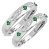 Photo of Mawar 1/5 Carat T.W. Emerald and Diamond Matching Wedding Band Set 14K White Gold [WM2145W]