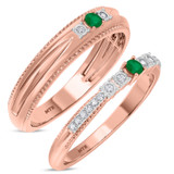 Photo of Magnol 1/3 Carat T.W. Emerald and Diamond Matching Wedding Band Set 10K Rose Gold [WB2156R]