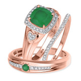 Photo of Erica 2 1/10 Carat T.W. Emerald and Diamond Trio Matching Wedding Ring Set 14K Rose Gold [BT2140R-C000]