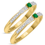 Photo of Magnol 1/3 Carat T.W. Emerald and Diamond Same Sex Ladies Band Set 10K Yellow Gold [WL2156Y]
