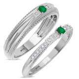 Photo of Magnol 1/3 CT. T.W. Emerald and Diamond Matching Wedding Band Set 14K White Gold [WB2156W]