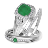 Photo of Erica 2 1/10 Carat T.W. Emerald and Diamond Trio Matching Wedding Ring Set 10K White Gold [BT2140W-C000]