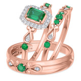 Photo of Garland 1 1/10 Carat T.W. Emerald and Diamond Trio Matching Wedding Ring Set 14K Rose Gold [BT2144R-C000]