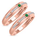 Photo of Bellerose 1/7 CT. T.W. Emerald and Diamond Matching Wedding Band Set 14K Rose Gold [WM2134R]