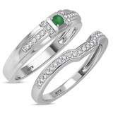 Photo of Bryony 1/3 Carat T.W. Emerald and Diamond Matching Wedding Band Set 14K White Gold [WB2137W]