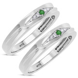 Photo of Irit 1/15 CT. T.W. Emerald and Diamond Matching Wedding Band Set 10K White Gold [WM2148W]