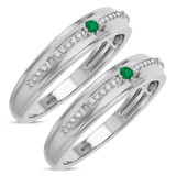 Photo of Bellerose 1/7 Carat T.W. Emerald and Diamond Matching Wedding Band Set 10K White Gold [WM2134W]