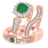 Photo of Kassia 1 1/2 CT. T.W. Emerald and Diamond Trio Matching Wedding Ring Set 10K Rose Gold [BT2155R-C000]