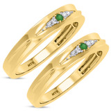 Photo of Irit 1/15 CT. T.W. Emerald and Diamond Matching Wedding Band Set 14K Yellow Gold [WM2148Y]