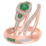 Photo of Diantha 1 1/4 Carat T.W. Emerald and Diamond Trio Matching Wedding Ring Set 14K Rose Gold [BT2149R-C000]