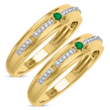 Photo of Bellerose 1/7 CT. T.W. Emerald and Diamond Matching Wedding Band Set 14K Yellow Gold [WM2134Y]