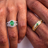 Photo of Bellerose 1 1/3 CT. T.W. Emerald and Diamond Trio Matching Wedding Ring Set 10K Yellow Gold [BT2134Y-C000]