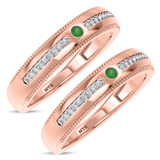 Photo of Kalina 1/7 Carat T.W. Emerald and Diamond Matching Wedding Band Set 10K Rose Gold [WM2136R]