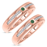 Photo of Kalina 1/7 Carat T.W. Emerald and Diamond Matching Wedding Band Set 10K Rose Gold [WM2136R]