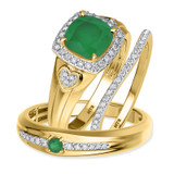 Photo of Erica 2 1/10 CT. T.W. Emerald and Diamond Trio Matching Wedding Ring Set 10K Yellow Gold [BT2140Y-C000]