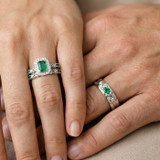 Photo of Garland 1 1/10 Carat T.W. Emerald and Diamond Trio Matching Wedding Ring Set 14K White Gold [BT2144W-C000]