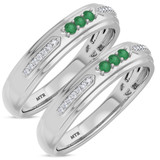 Photo of Diantha 1/5 CT. T.W. Emerald and Diamond Matching Wedding Band Set 14K White Gold [WM2149W]