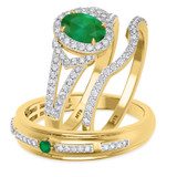 Photo of Bellerose 1 1/3 Carat T.W. Emerald and Diamond Trio Matching Wedding Ring Set 14K Yellow Gold [BT2134Y-C000]