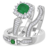 Photo of Kassia 1 1/2 Carat T.W. Emerald and Diamond Trio Matching Wedding Ring Set 10K White Gold [BT2155W-C000]