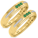Photo of Diantha 1/5 Carat T.W. Emerald and Diamond Matching Wedding Band Set 14K Yellow Gold [WM2149Y]