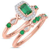 Photo of Garland 1 Carat T.W. Emerald and Diamond Matching Bridal Ring Set 14K Rose Gold [BR2144R-C000]