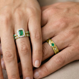 Photo of Garland 1 1/10 CT. T.W. Emerald and Diamond Trio Matching Wedding Ring Set 10K Yellow Gold [BT2144Y-C000]