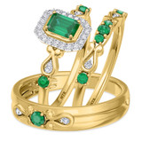 Photo of Garland 1 1/10 CT. T.W. Emerald and Diamond Trio Matching Wedding Ring Set 10K Yellow Gold [BT2144Y-C000]