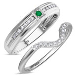 Photo of Holly 1/3 CT. T.W. Emerald and Diamond Matching Wedding Band Set 10K White Gold [WB2141W]