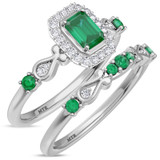 Photo of Garland 1 CT. T.W. Emerald and Diamond Matching Bridal Ring Set 14K White Gold [BR2144W-C000]