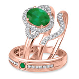 Photo of Holly 2 Carat T.W. Emerald and Diamond Trio Matching Wedding Ring Set 10K Rose Gold [BT2141R-C000]