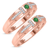 Photo of Bryony 1/5 CT. T.W. Emerald and Diamond Matching Wedding Band Set 14K Rose Gold [WM2137R]
