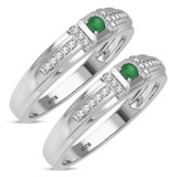 Photo of Bryony 1/5 Carat T.W. Emerald and Diamond Matching Wedding Band Set 10K White Gold [WM2137W]
