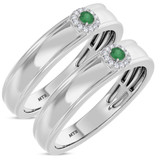 Photo of Delphine 1/5 CT. T.W. Emerald and Diamond Matching Wedding Band Set 14K White Gold [WM2150W]