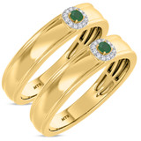 Photo of Delphine 1/5 CT. T.W. Emerald and Diamond Matching Wedding Band Set 10K Yellow Gold [WM2150Y]