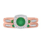 Photo of Mawar 1 CT. T.W. Emerald and Diamond Matching Bridal Ring Set 10K Rose Gold [BR2145R-C000]