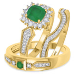 Photo of Kassia 1 1/2 CT. T.W. Emerald and Diamond Trio Matching Wedding Ring Set 10K Yellow Gold [BT2155Y-C000]