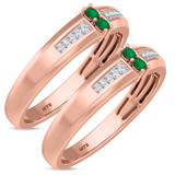 Photo of Chrisoula 1/8 CT. T.W. Emerald and Diamond Matching Wedding Band Set 14K Rose Gold [WM2152R]
