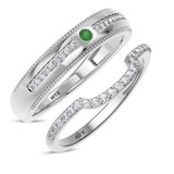 Photo of Evanthe 1/3 CT. T.W. Emerald and Diamond Matching Wedding Band Set 10K White Gold [WB2142W]