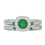 Photo of Mawar 1 CT. T.W. Emerald and Diamond Matching Bridal Ring Set 14K White Gold [BR2145W-C000]
