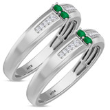 Photo of Chrisoula 1/8 CT. T.W. Emerald and Diamond Matching Wedding Band Set 10K White Gold [WM2152W]