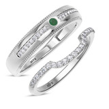 Photo of Evanthe 1/3 Carat T.W. Emerald and Diamond Matching Wedding Band Set 14K White Gold [WB2142W]