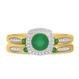 Photo of Mawar 1 CT. T.W. Emerald and Diamond Matching Bridal Ring Set 14K Yellow Gold [BR2145Y-C000]