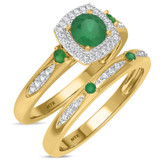 Photo of Mawar 1 CT. T.W. Emerald and Diamond Matching Bridal Ring Set 14K Yellow Gold [BR2145Y-C000]
