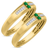 Photo of Chrisoula 1/8 CT. T.W. Emerald and Diamond Matching Wedding Band Set 10K Yellow Gold [WM2152Y]
