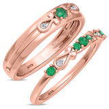 Photo of Garland 1/3 CT. T.W. Emerald and Diamond Matching Wedding Band Set 10K Rose Gold [WB2144R]