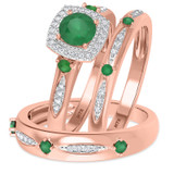 Photo of Mawar 1 1/7 Carat T.W. Emerald and Diamond Trio Matching Wedding Ring Set 14K Rose Gold [BT2145R-C000]