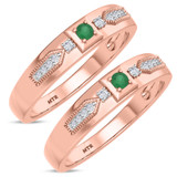Photo of Kassia 1/6 Carat T.W. Emerald and Diamond Matching Wedding Band Set 14K Rose Gold [WM2155R]