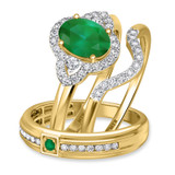 Photo of Holly 2 CT. T.W. Emerald and Diamond Trio Matching Wedding Ring Set 10K Yellow Gold [BT2141Y-C000]