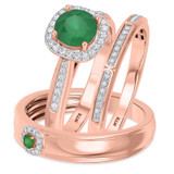 Photo of Delphine 1 1/2 CT. T.W. Emerald and Diamond Trio Matching Wedding Ring Set 14K Rose Gold [BT2150R-C000]
