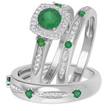 Photo of Mawar 1 1/7 CT. T.W. Emerald and Diamond Trio Matching Wedding Ring Set 10K White Gold [BT2145W-C000]